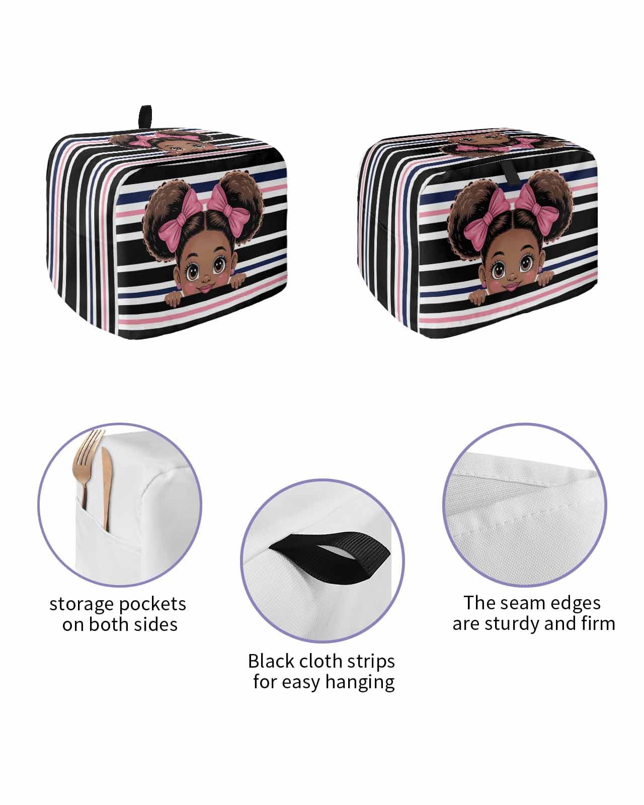 Abstrac Toaster Cover 4 Slice, Pink Bow Cute Girl Bread Maker Dust Cover with Pockets for Kitchen Small Appliance 12x11x8in