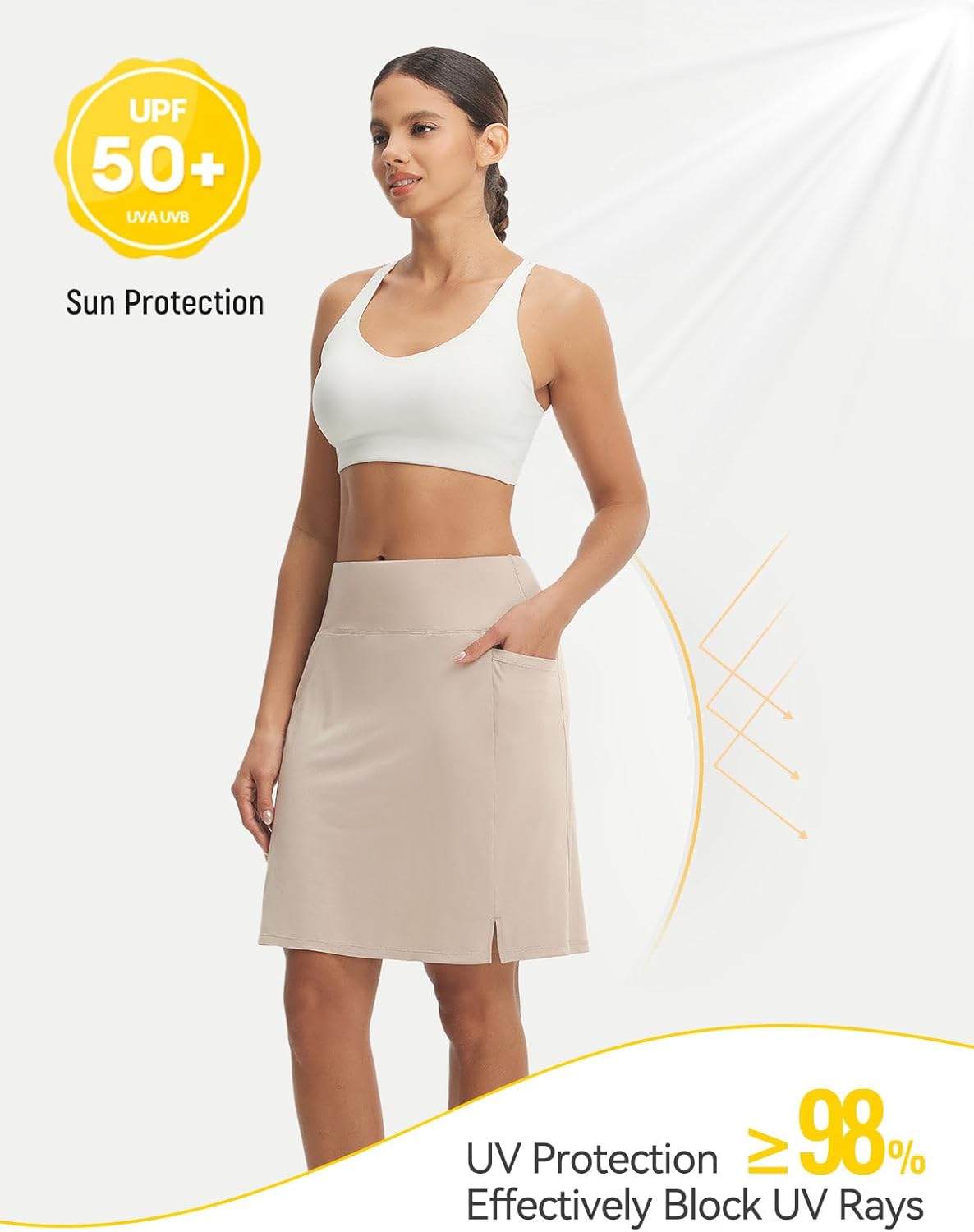 baleaf Women's 20" Knee Length Skorts with 4 Pockets Golf Skort for Women UPF50+ High Waisted Athletic Tennis Causal Skirt