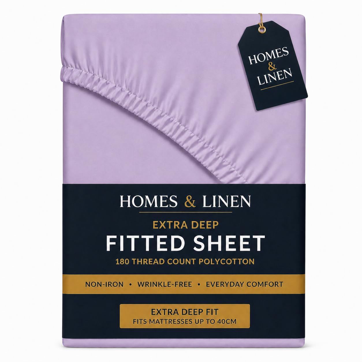 HOMES-LINEN Extra Deep 16” 40CM Fitted Sheet Percale Polycotton 180 Thread Count Soft Breathable Non-Iron Bed Sheet Deep Pocket Mattress Cover Hotel Quality Bedding (Lilac, King)