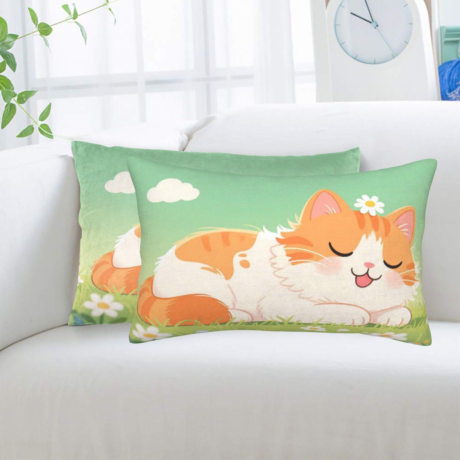 2 Pack Standard Pillowcases Sets, Ultra Soft Comfort Microfiber Plush Pillow Cases Cute Daisy Cat Decorative Throw Pillow Cover with Hidden Zipper for Bedroom, Sofa, Couch,20"X30"