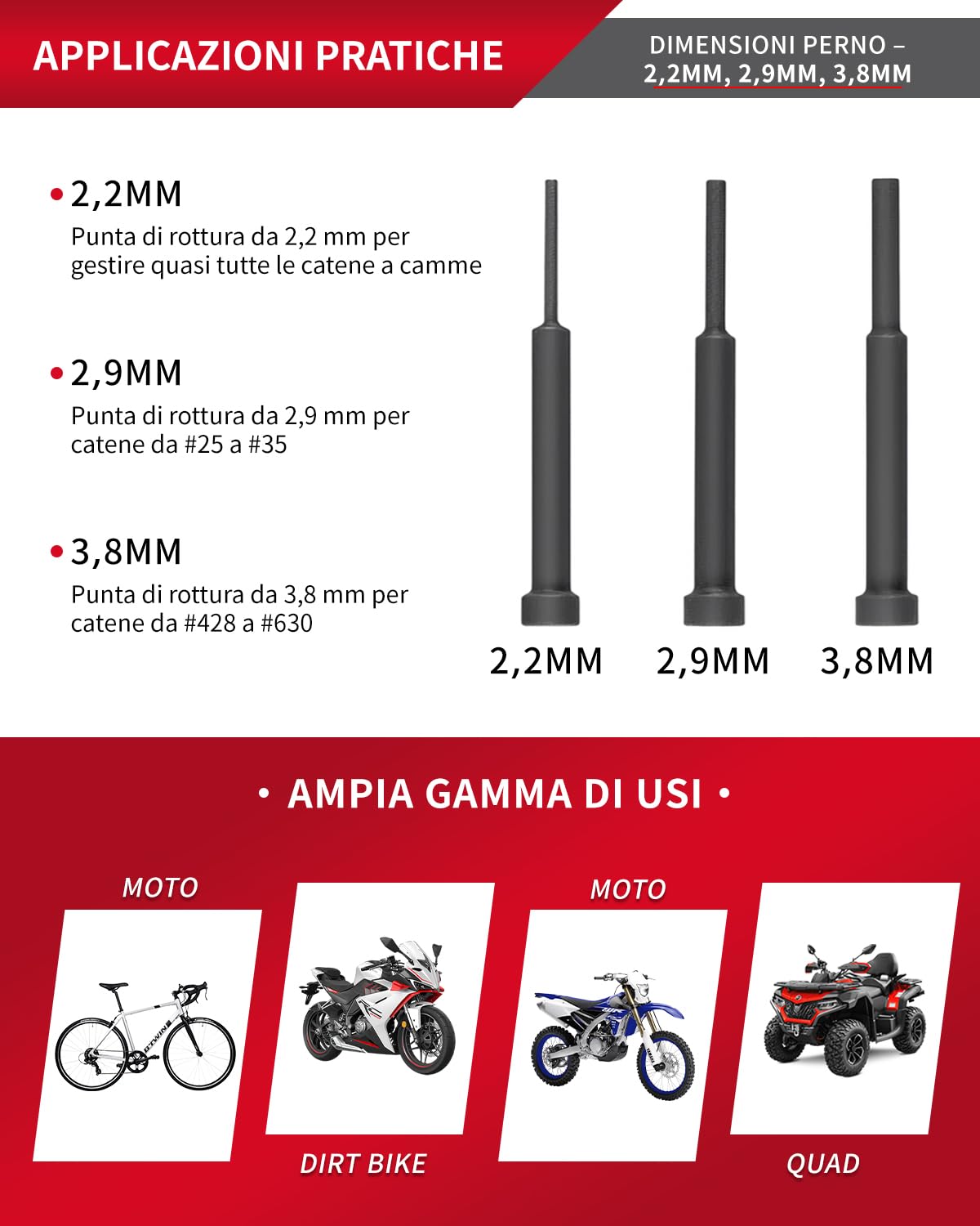 Kit Rivettatura Per Catena Moto E Bici – Rompi Catena Universale Per Catene 35-630, Acciaio Cromo Vanadio - 2