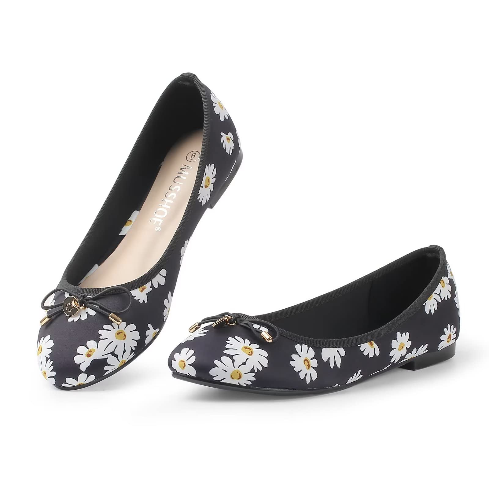 (Size 9) MUSSHOE Flats Shoes Women Comfortable Bowknot Lace Breathable Ballet Flats for Women