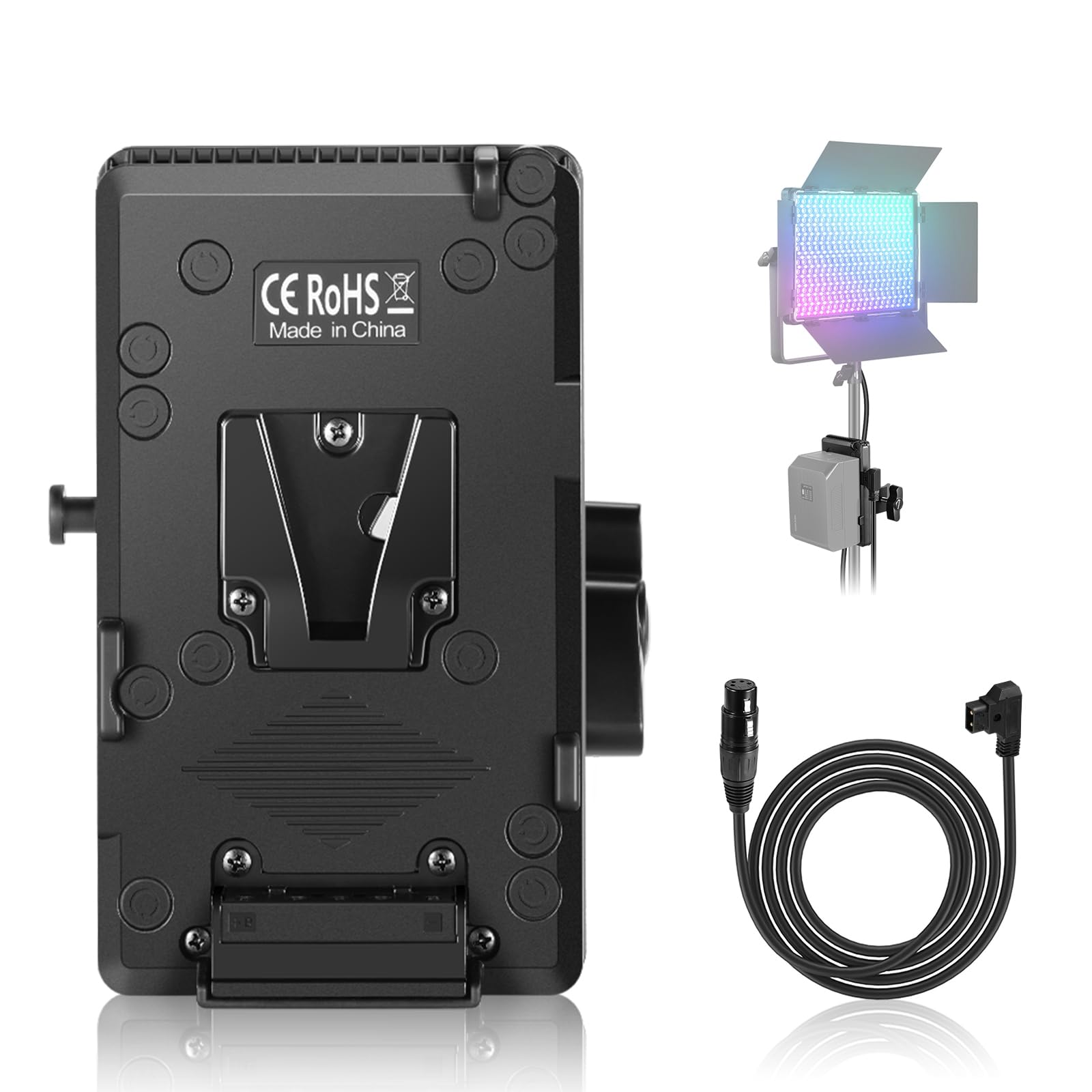 NEEWER V Mount Akkuplatte, V Montage Platte mit Super Clamp Stangenhalter D Tap auf 4 Pin XLR Kabel, V Mount Adapter für Videobeleuchtung Stromversorgung PL60C Videoleuchte, PS008 K3