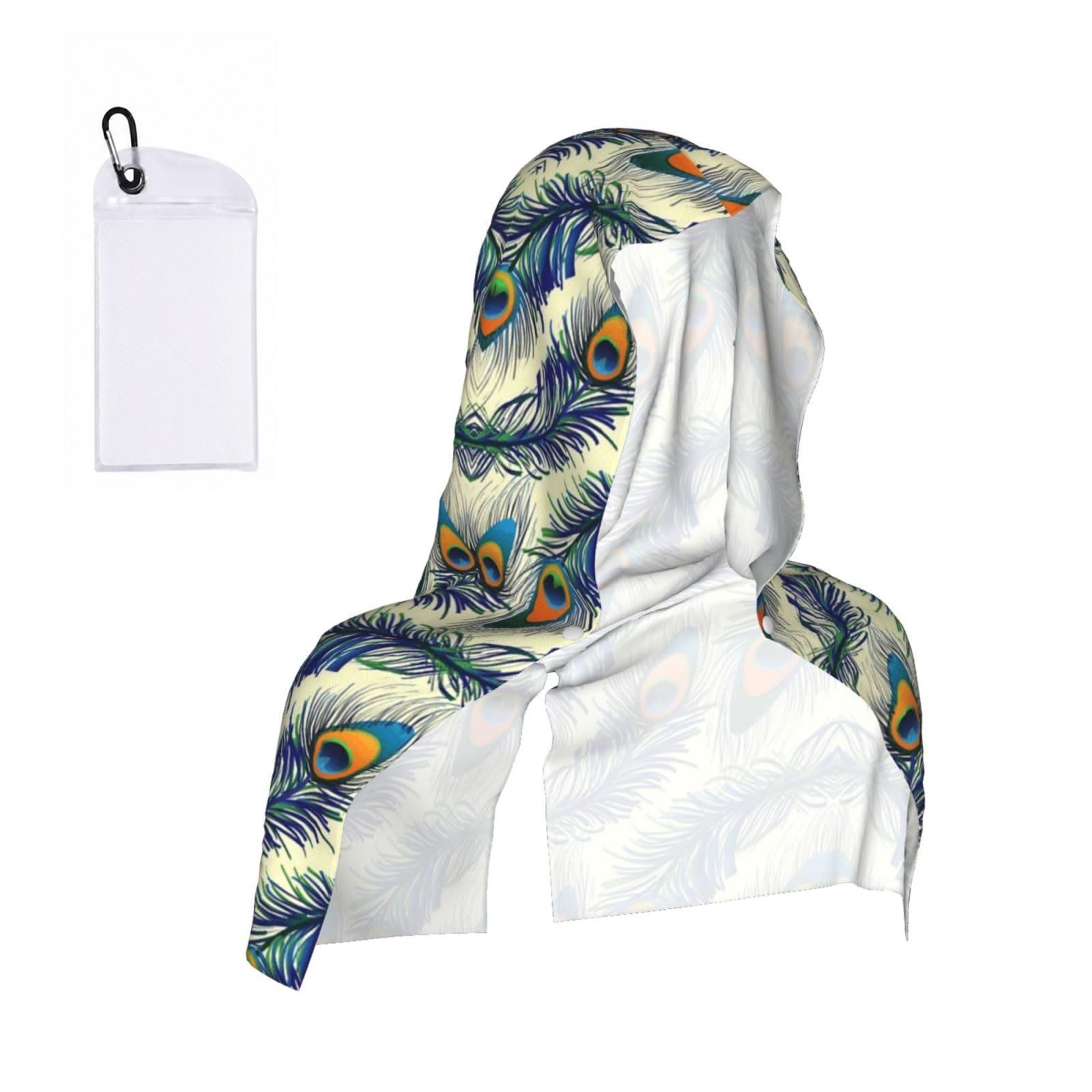 Esnaiuvcd Black Peacock's Feather Print Multifunctional Cooling Hoodie Bandana Portable Sweat Absorbing Design For Beach Workouts Exercise Heat Relief Accessories