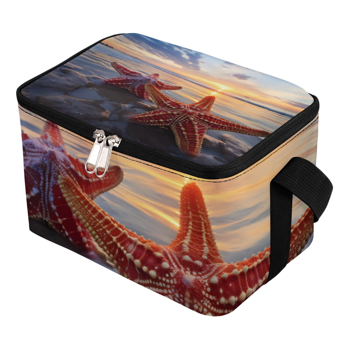GzLeyigou Lunch Bags for Women Men 9 Cans,Beach Starfish Hot & Cold Food Delivery Bag Insulated Grocery Bag Insulated Lunch Box Summer Beach Cooler Bag for Office Work Picnic Beach