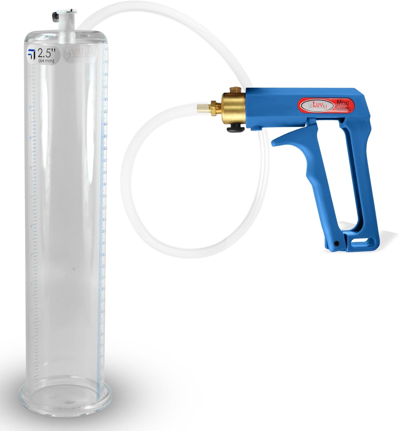 LeLuv Penis Pump Maxi Blue Handle with Clear Hose - 12 inch Length x 2.50 inch Diameter Cylinder