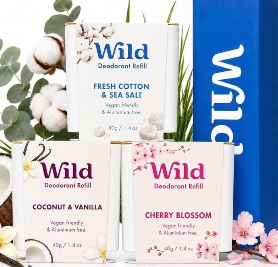 Natural Refillable Deodorant - Aluminum-free - Refill Pack Contains Fresh Cotton & Sea Salt, Jasmine & Mandarin, Coconut and Vanilla Scents - Long-lasting Protection - 100%