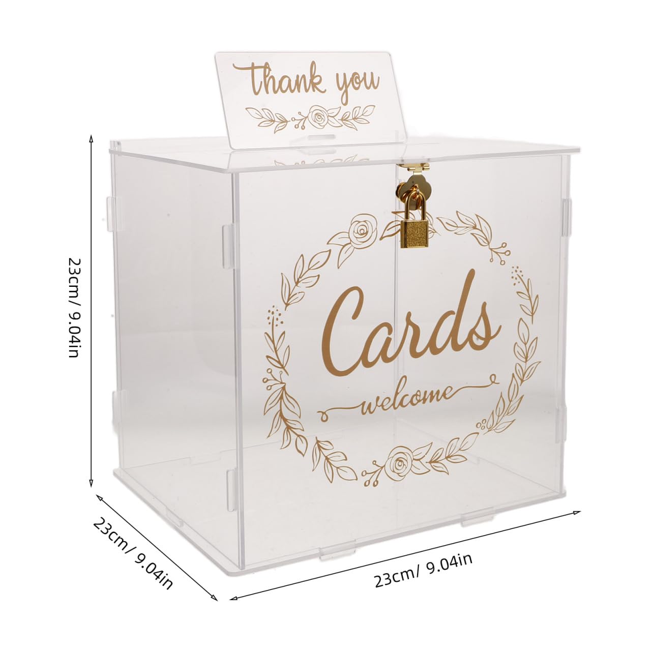 Cabilock Hochzeitskartenbox aus Acryl mit Schloss, Klare Kartenbox für Hochzeit, Große Aufbewahrungsbox für Karten Umschläge und Fotos zur Hochzeitsfeier, 9 x 9 x 9 Zoll