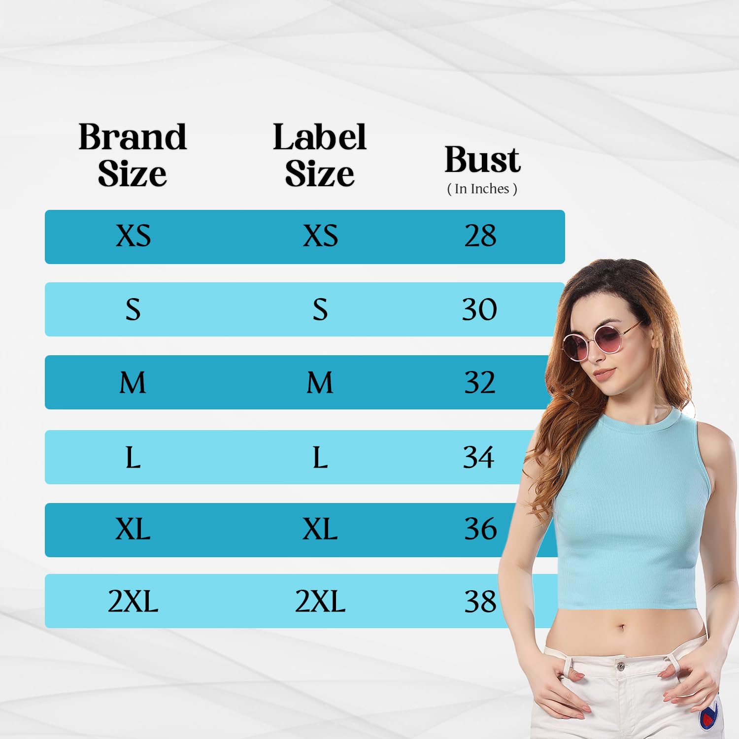 TRASA Women's Sleeveless Rib Knitted 100 Percent Cotton Racer Back Tank Slim Fit Tops Halter Neck Crop Tank Tops - Sky Blue - Xs - Image 6 thumbnail