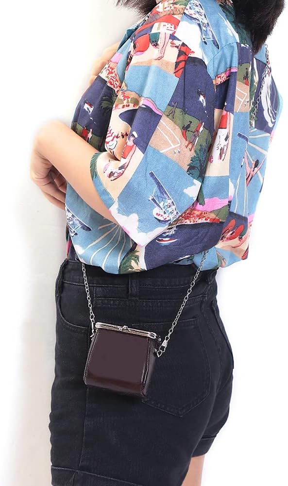 ROUROU Clutch Bag for Women Genuine Leather Wallet Kiss Lock Shoulder Bag Small Crossbody Bag Retro Coin Purse