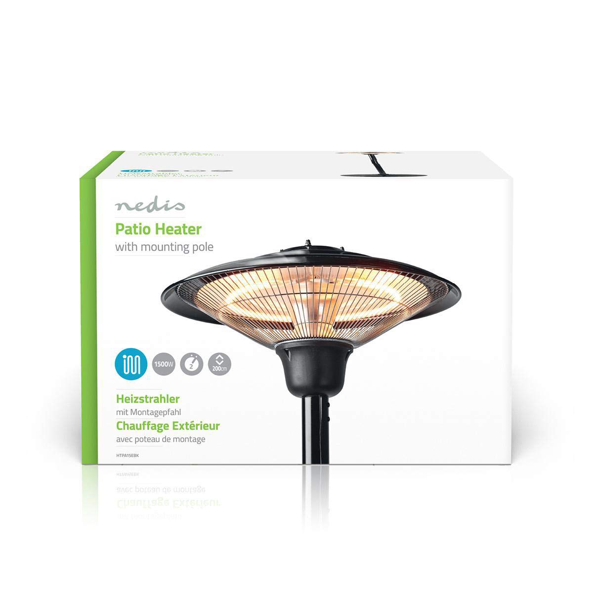 Riscaldatore da Patio | 1500 W | 1 Impostazione del Calore | Protezione da ribaltamento | IP34 | Nero