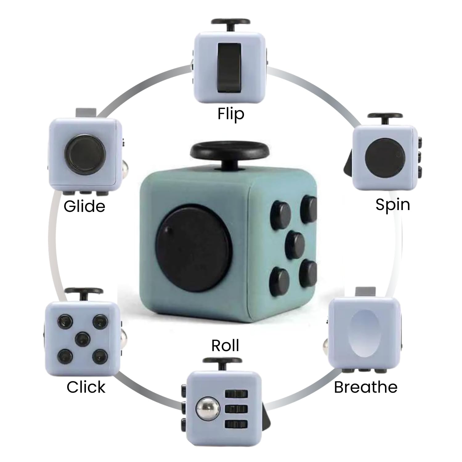 TRU TOYS Fidget Cube with Strap, Anti Stress Relief Toy, Pocket Sized Handheld Finger Toy for Adults Kids, 6 Side Relaxing ADHD Stress Cube, Portable Fidget Toy (Random Color) 1