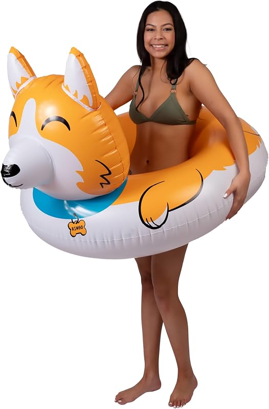 Giant Corgi Pool Float, Large Inflatable Animal Ride-in, Novelty Pool Party Lounger for Outdoor Summer Fun
