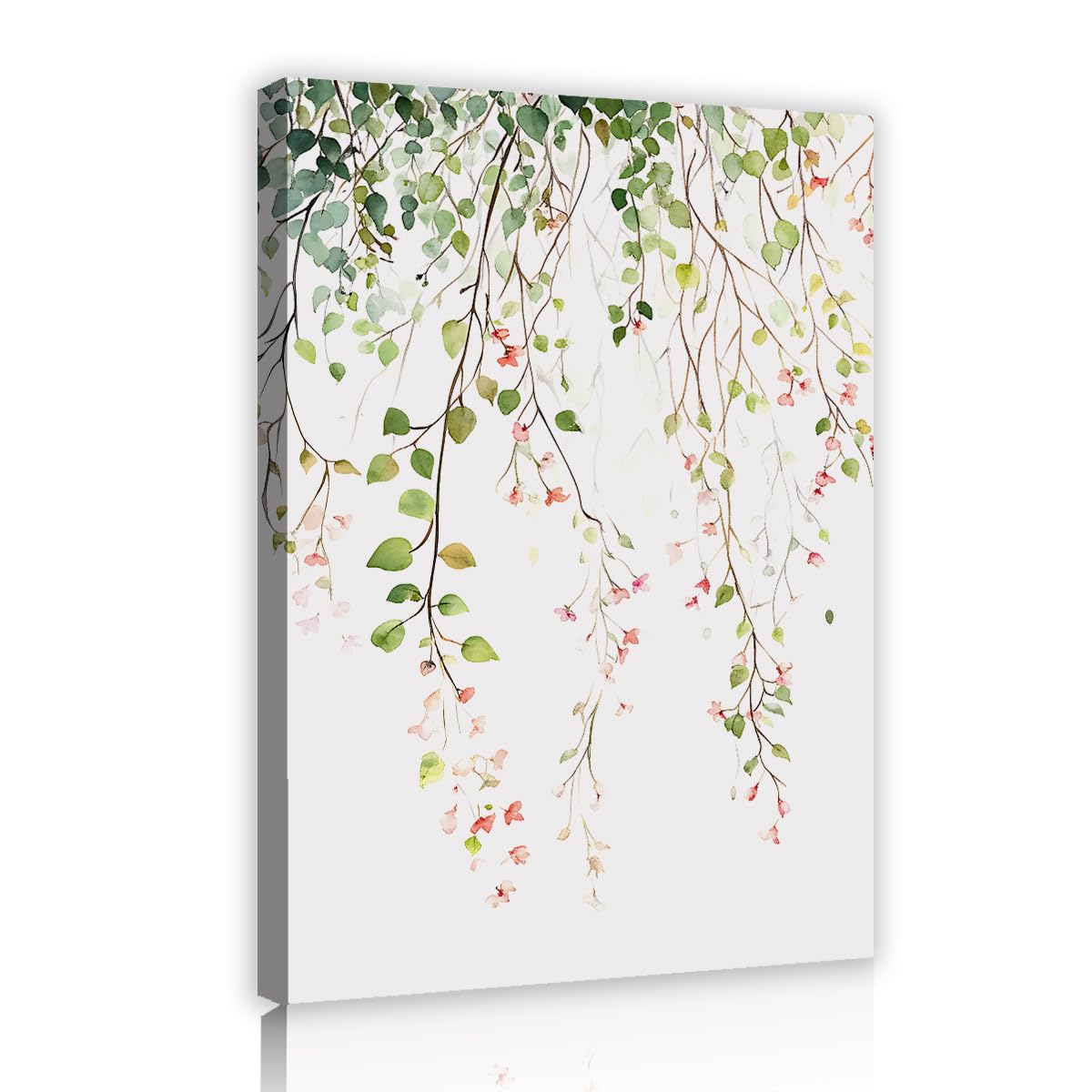 TOANGWALL Green Leaves Canvas Wall Art Eucalyptus Vines Painting White Background Mural Pictures Artwork Modern Framed Poster Prints For Dining Room Corridor Decor 70x100cm