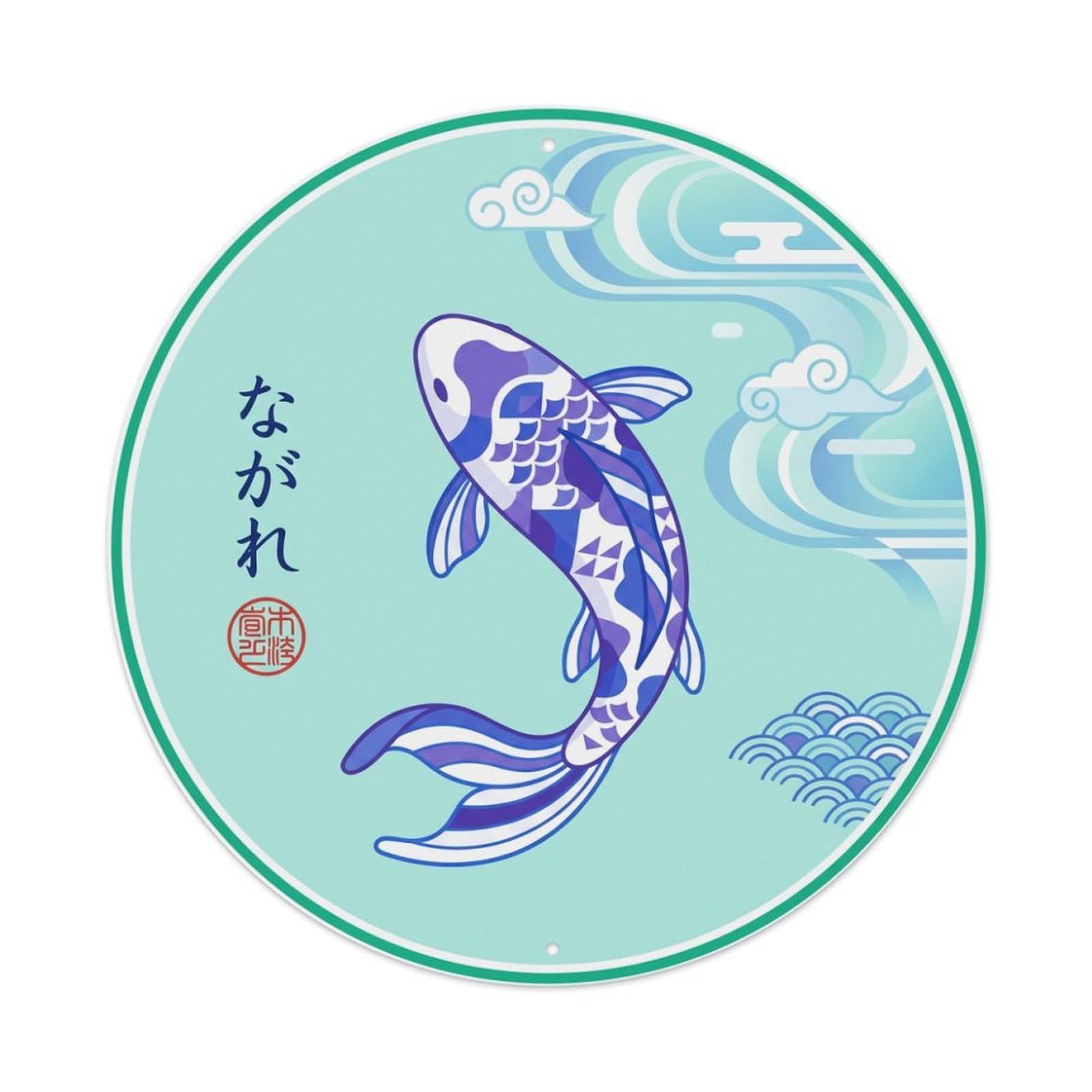 Green Flowing Koi Fish Ukiyo-e Metal Tin Sign