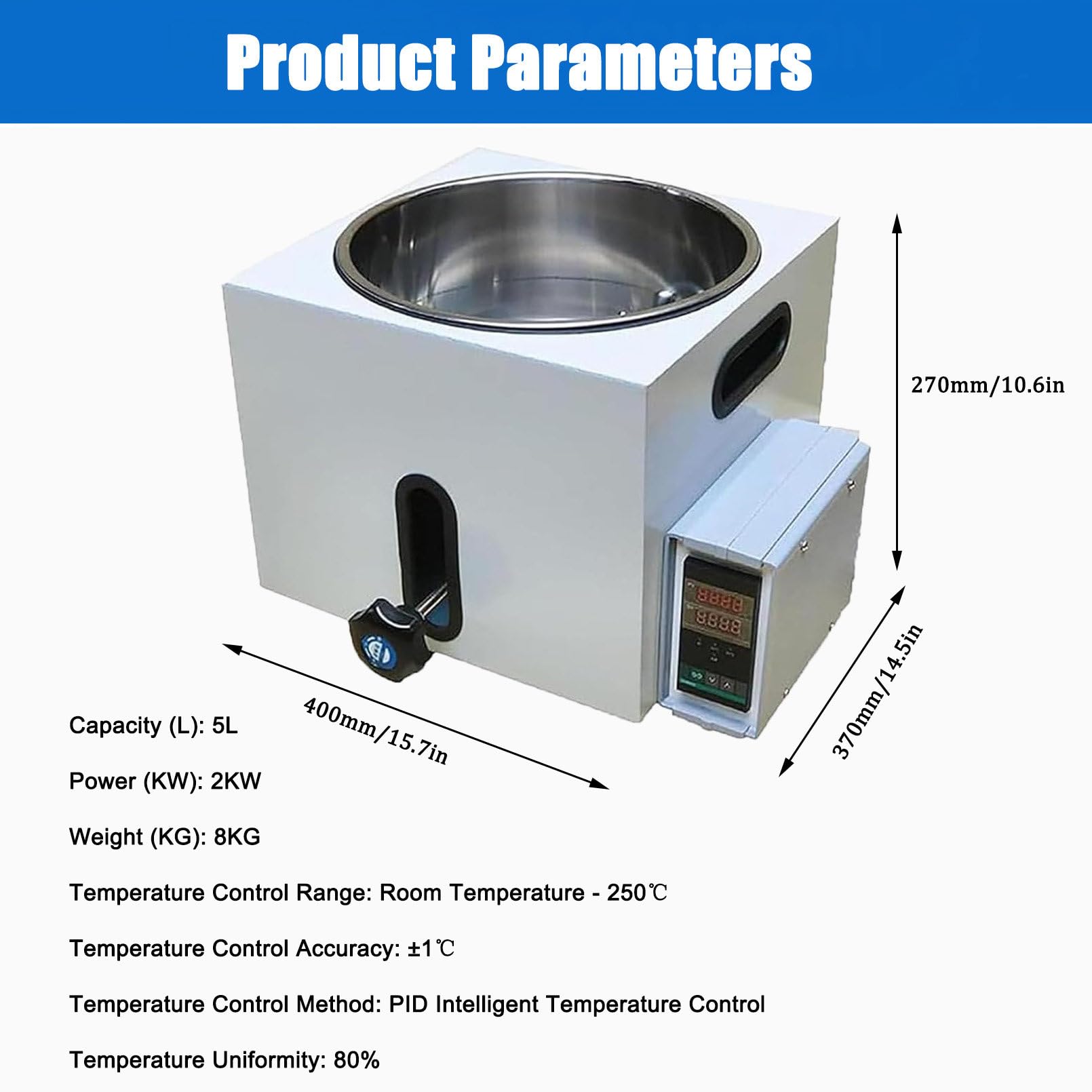 Baño María Digital científico para Laboratorio, termostático con Tapa y Pantalla Digital, precisión de ±1 ℃.,5L