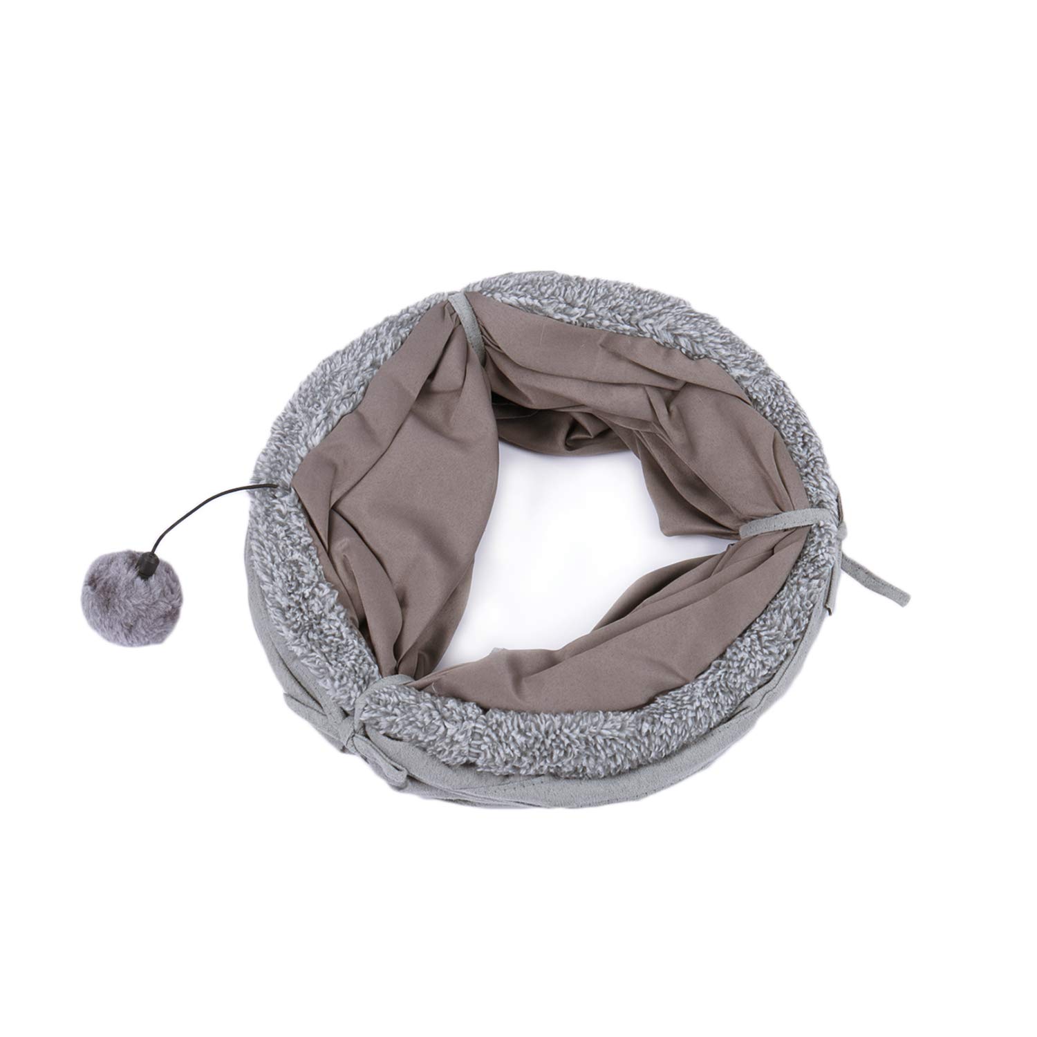 OHANA S Forme Jouet Tunnel pour Chat en Daim, Grand Tunnel a Chat Pliable avec 2 Trous et Boule Suspendue pour Chats Chatons Lapins Dia27 * 117cm