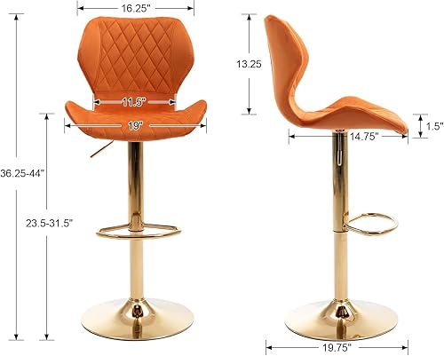 Miniatura 3 de CIMOTA Juego de 2 taburetes de bar giratorios ajustables y modernos, color dorado, para isla de cocina, taburetes de bar altos de terciopelo con