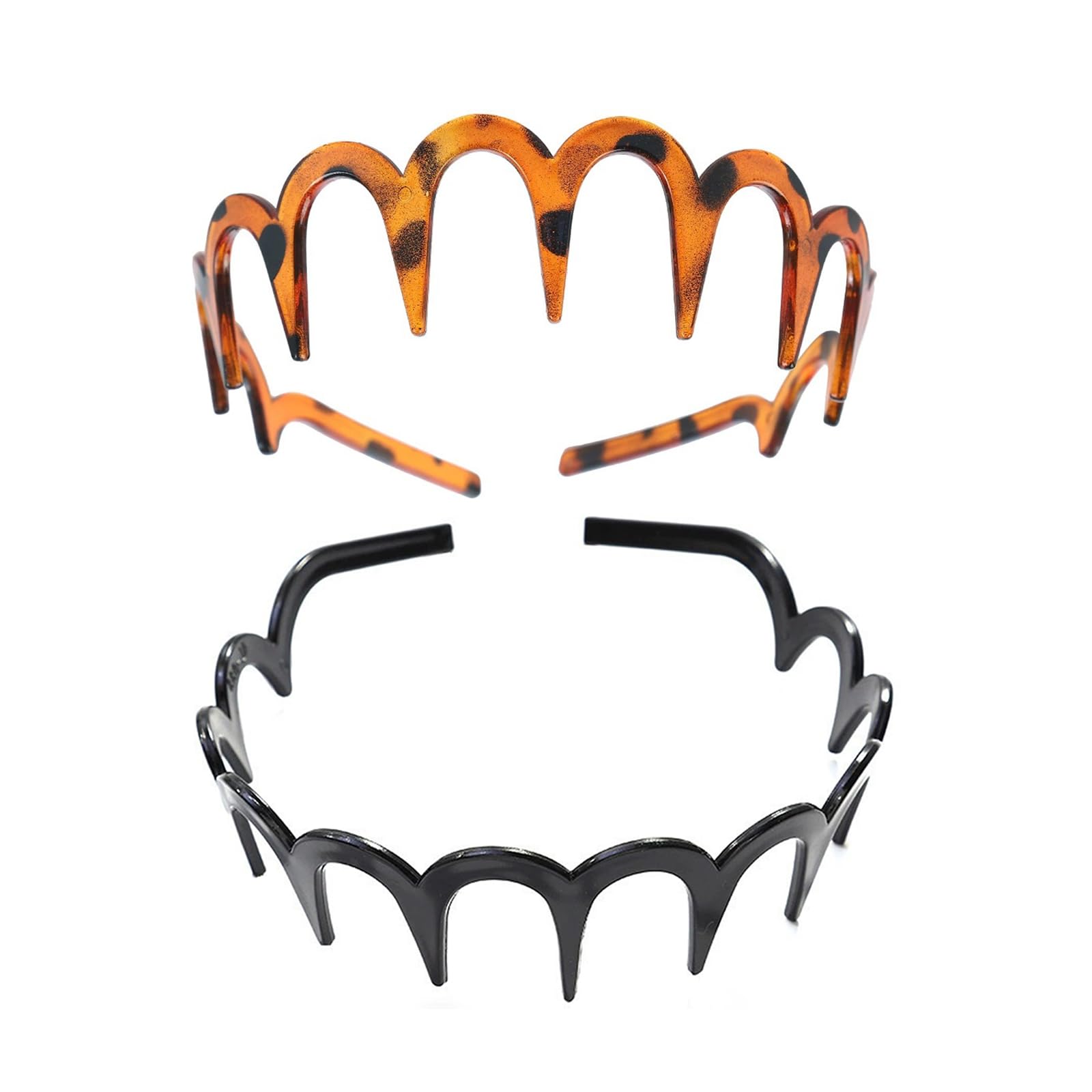 Ling & Bai 2Pcs Zig Zag Headbands, U Shape Fashion Tooth Headband Non-Slip Hair Accessories for Women Girls (Black+Amber, One Size)