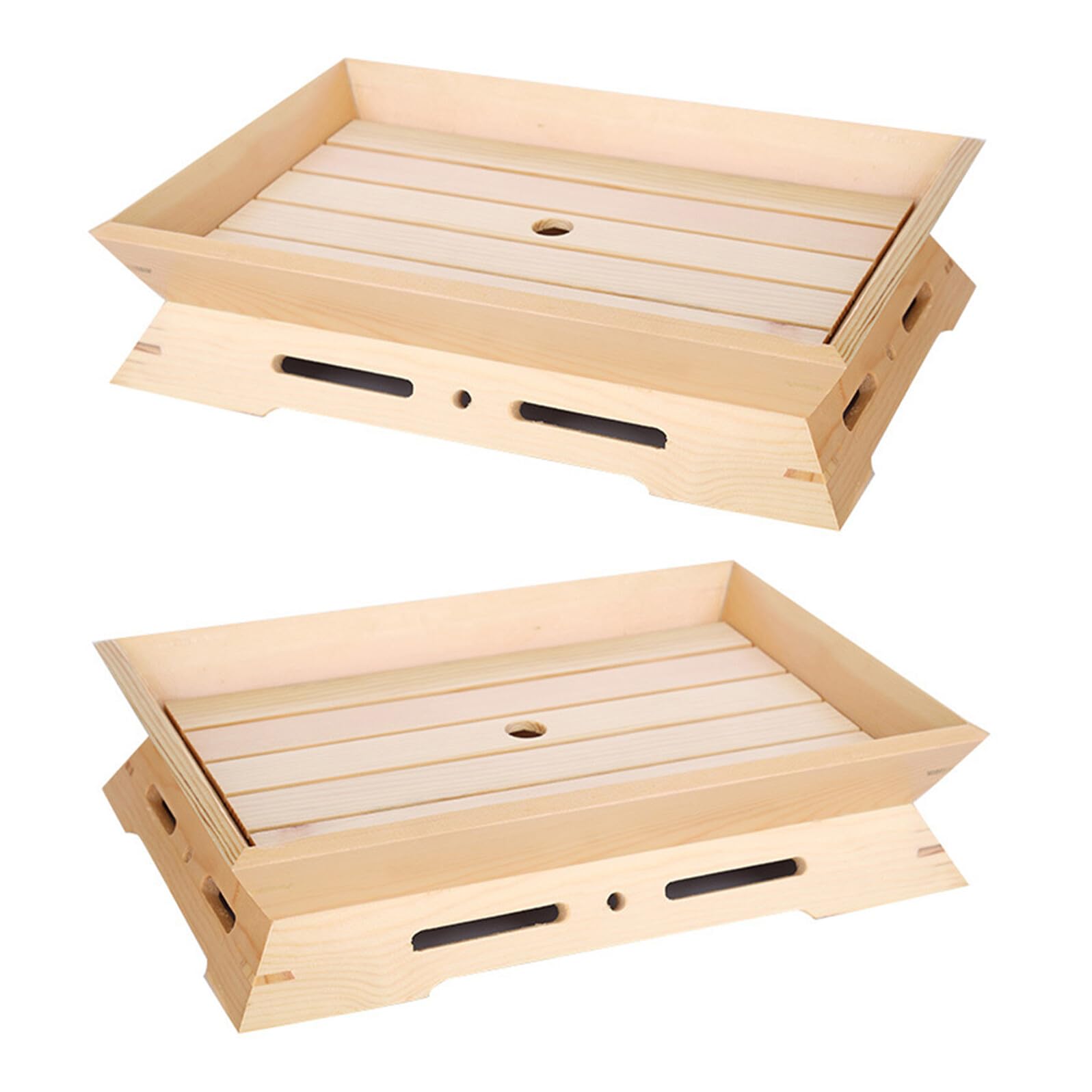 Plateau à Sushis Japonerie en Bois Blanc 2 Pièces 34X24X7 CM Planche à Sashimi sur Glace Carbonique Assiette de Service pour Fruits de Mer Plateau de Présentation pour Dîner et