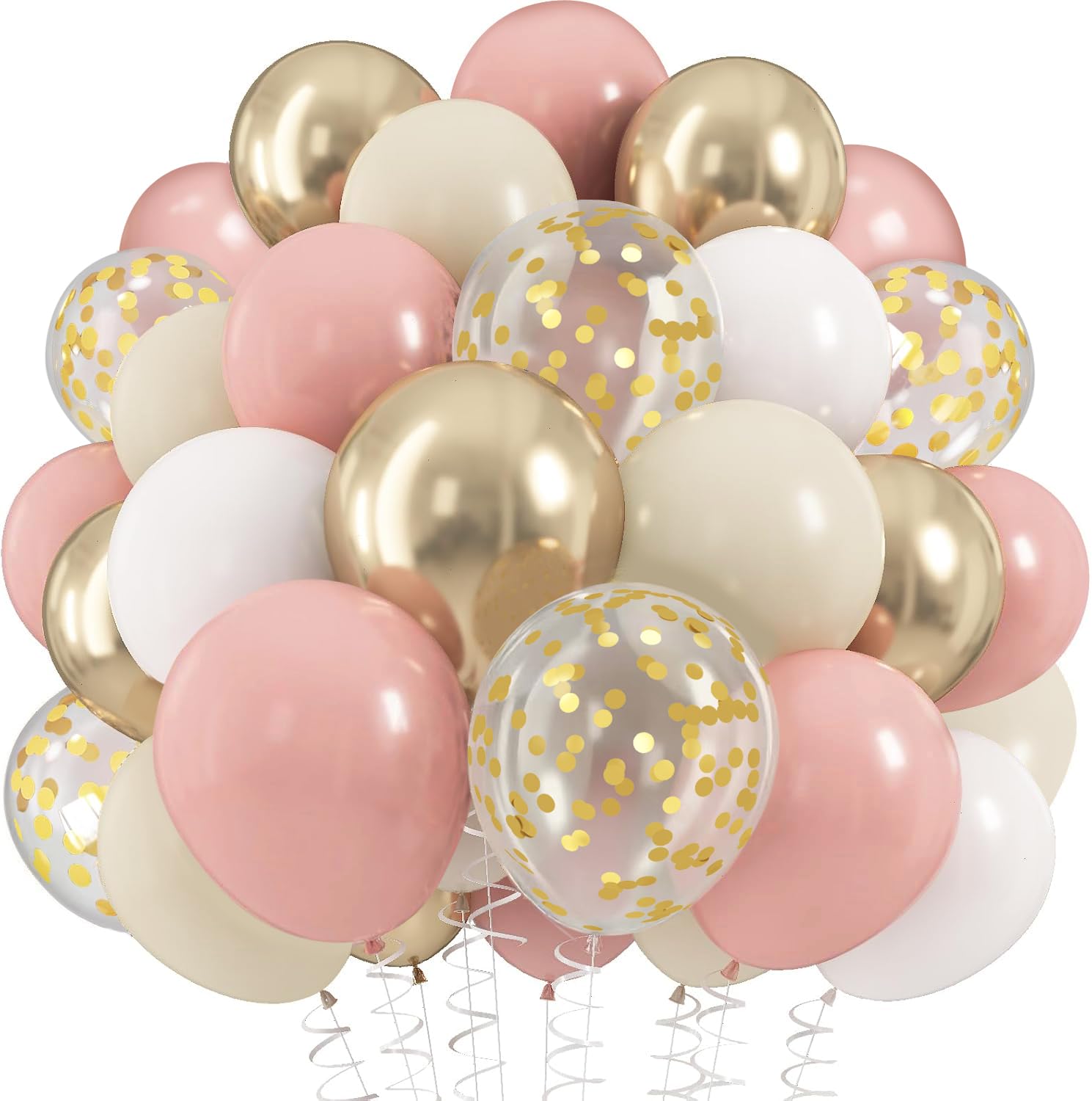 Dusty Pink Balloons Set, 60Pcs Retro Blush Pink Apricot White Metallic Gold Helium Balloon Kit with Gold Confetti Latex Neutral Balloons for Birthday Baby Shower Wedding Bridal Shower Party Decoration