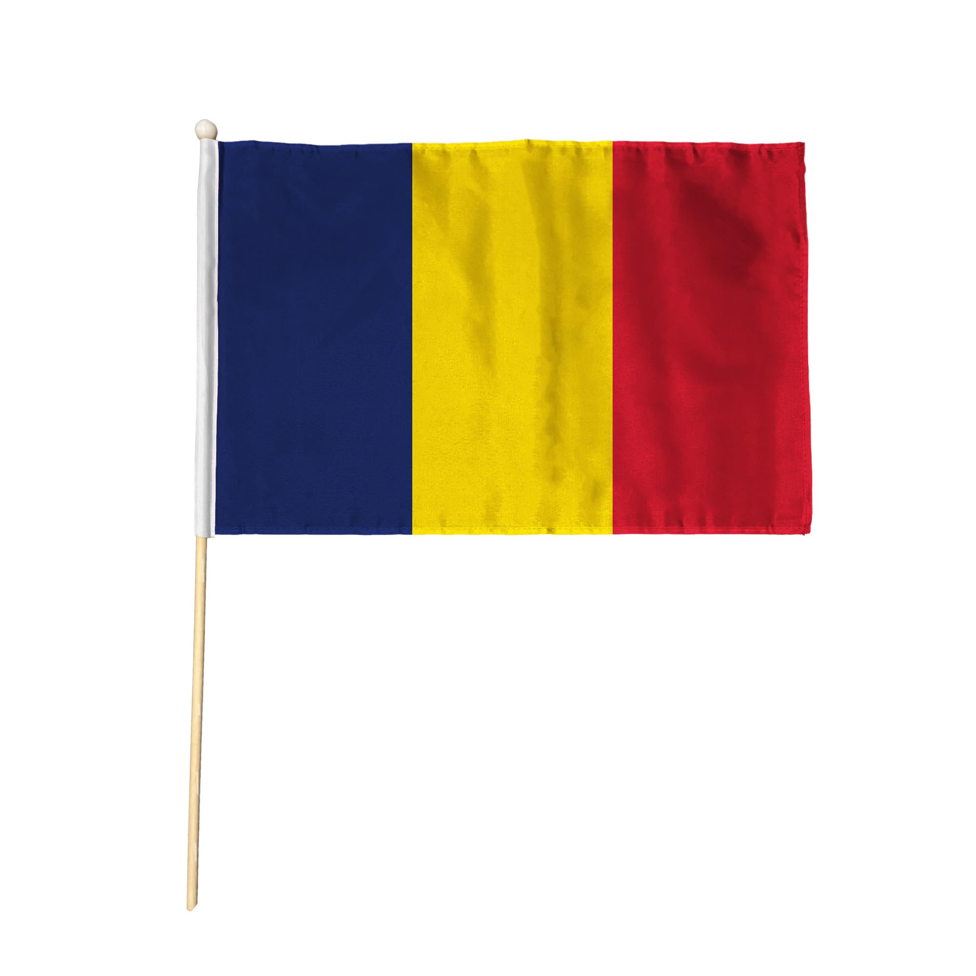 Flagtex Chad Hand Waving Flag (9x6 Inch) - Premium Wooden Stick Hand Flag with Natural Wood Pole Chadian National Flag for Events Celebrations Cultural Festivals — image 1