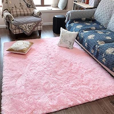 Fluffy Soft Kids Room Rug Baby Nursery Decor, Anti-Skid Large Fuzzy Shag Fur Area Rugs, Modern Indoor Home Living Room Floor Carpet for Children Boys Girls Bedroom Rugs, Pink 4 x 5.9 Feet