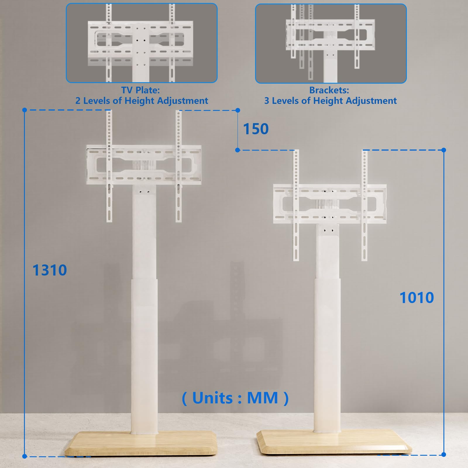 5Rcom Supporto TV da Pavimento con Ruote Nascoste, Porta Tv Da Terra Mobile Girevole e Regolabile in Altezza per TV da 24-55 Pollici, Carrello Porta Tv con Staffa Fino a 30 kg, Max VESA 400x400mm