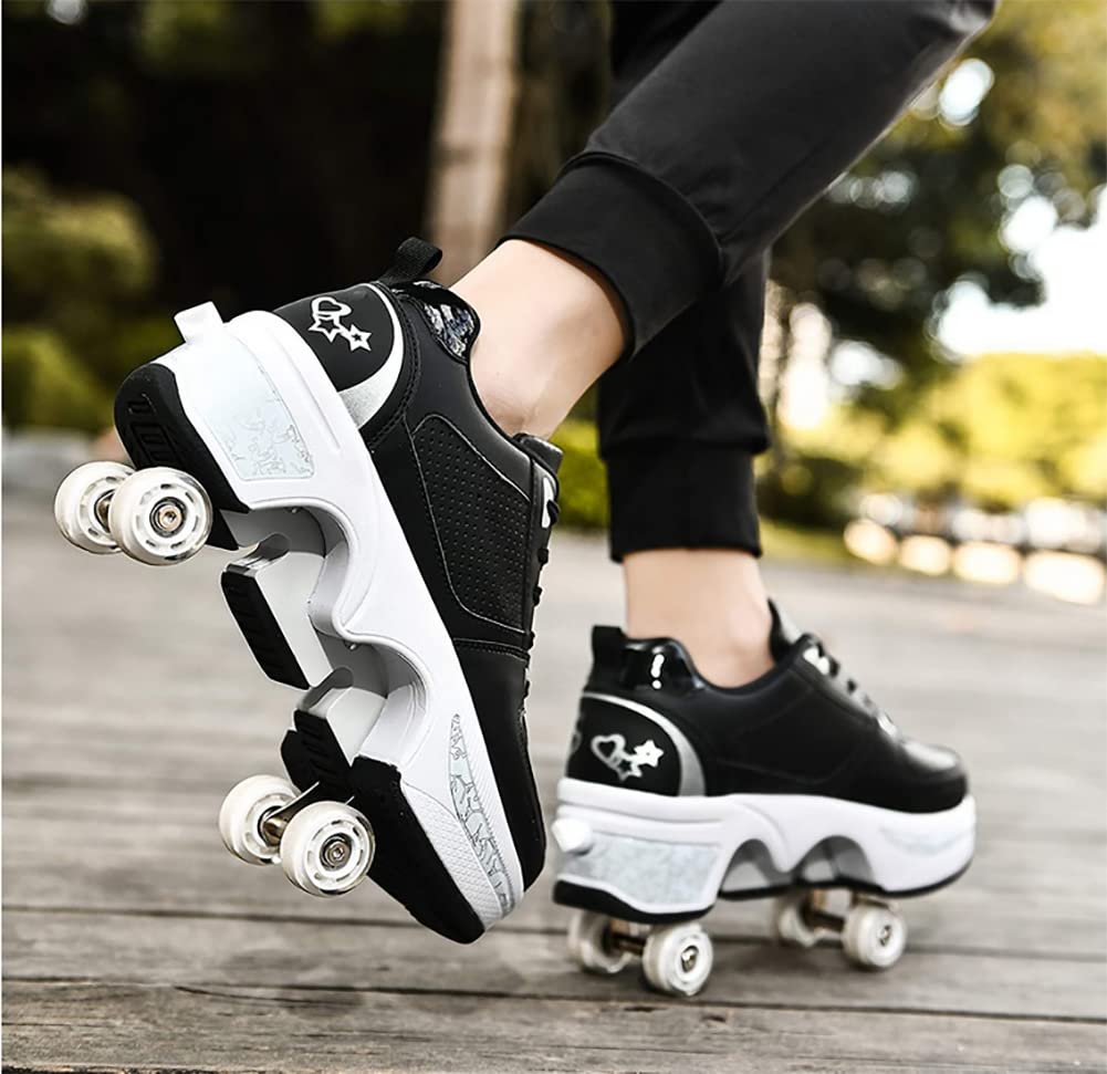 Pattinaggio Roulette Ragazza, Sneakers Roller Scarpe Da Skateboard Sneakers con Ruote Sport Ginnastica Moda Multiuso Kick Roller Shoe per ragazzi Ragazze
