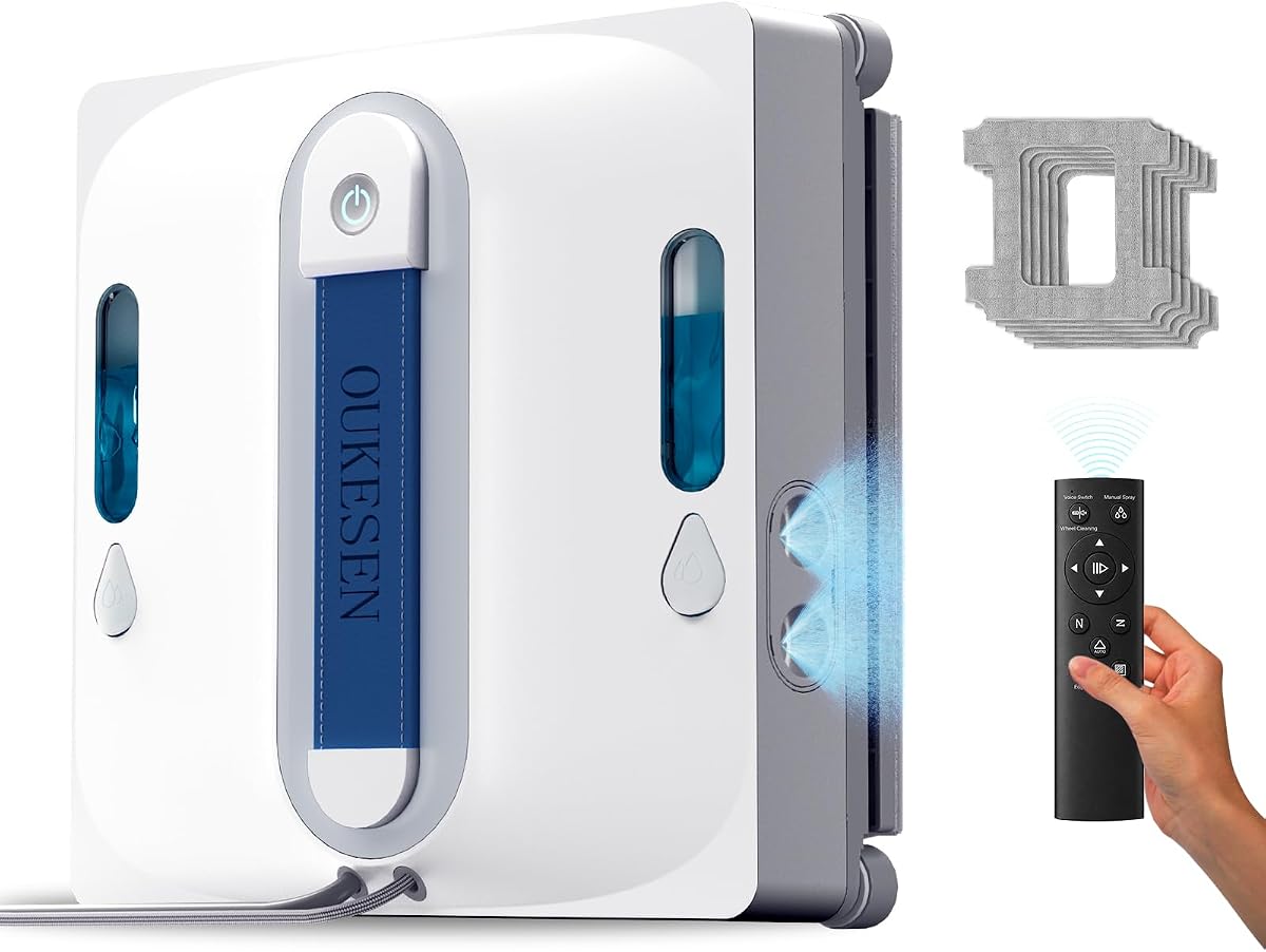 Window Cleaning Robot,9000Pa Sauction & 75N Cleaning Force | 4 Water Spray 5 Cleaning Modes & Remote Control for Wet Cleaning Frame & Frameless Windows & Tiles