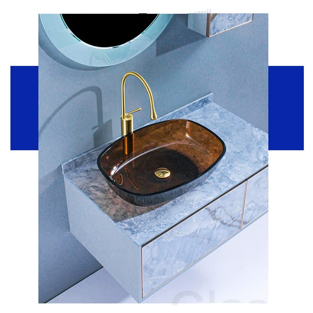 Waschbecken für Badezimmer, zum Einbauen, für Schiff, Toilette, Waschbecken, einfach, Waschbecken aus gehärtetem Glas, Hoteltheke, Waschbecken für Badezimmer (C, Sink Set)