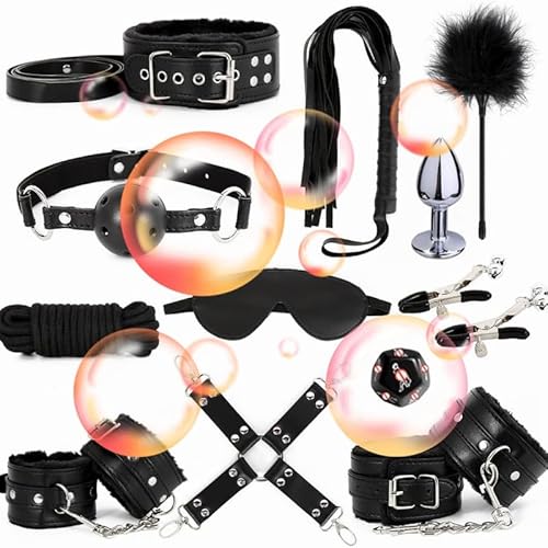 ZeeKoug Couple Cadeau, Main et Pied Yoga Rallye Bande entraînement d'exercice, Cuir Noir 12 pièces Ensemble nouveauté Accessoires vêtements Fitness Set