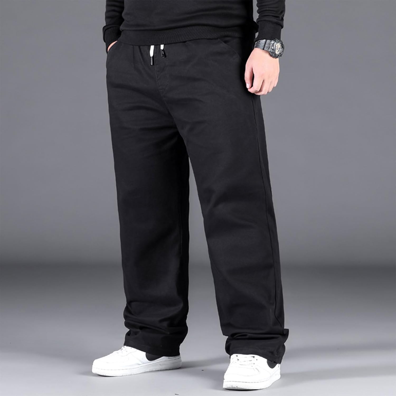 Plus Size Casual Pants for Men Stretchy Straight Leg Baggy Pants Big and Tall Drawstring Joggers Hiking Pants L-5XL