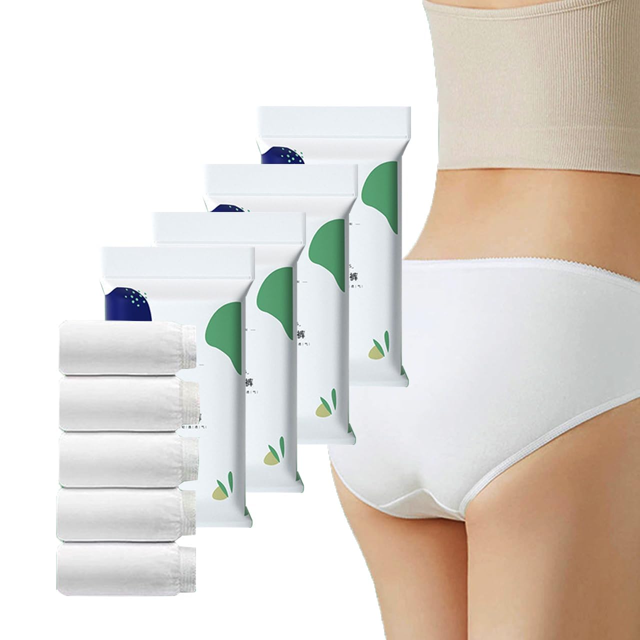 Disposable Underwear for Women, 4 Pieces Can Be Worn Directly Without Hand Washing, Cotton Crotch, Suitable for Hospitalization, Travel, Postpartum, Spa, Sealed Packaging, Suitable For 55-65kg
