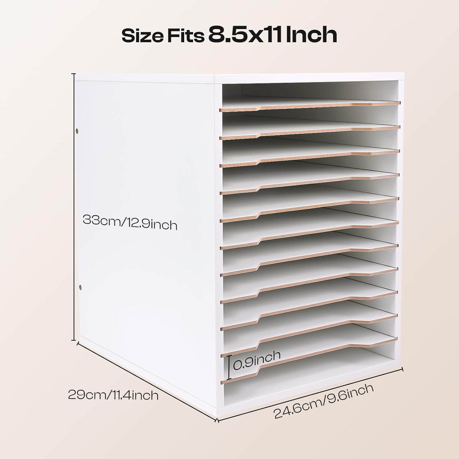 Caydo 12 Slot 8.5" x 11" Paper Organizer Storage, Wood Adjustable Shelves Paper Storage Shelf Holder for Scrapbooks, Cardstock, Construction & Printer Papers, Files for Office Home Desk