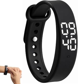 Silent Vibrating Alarm Wristband,Waterproof Wrist Vibrating Alarm Reminder Watch Temperature Measurement 3 Times per Day with up to 10 Alarms Reminder for Deep Sleepers Hearing Impaired Deaf Black