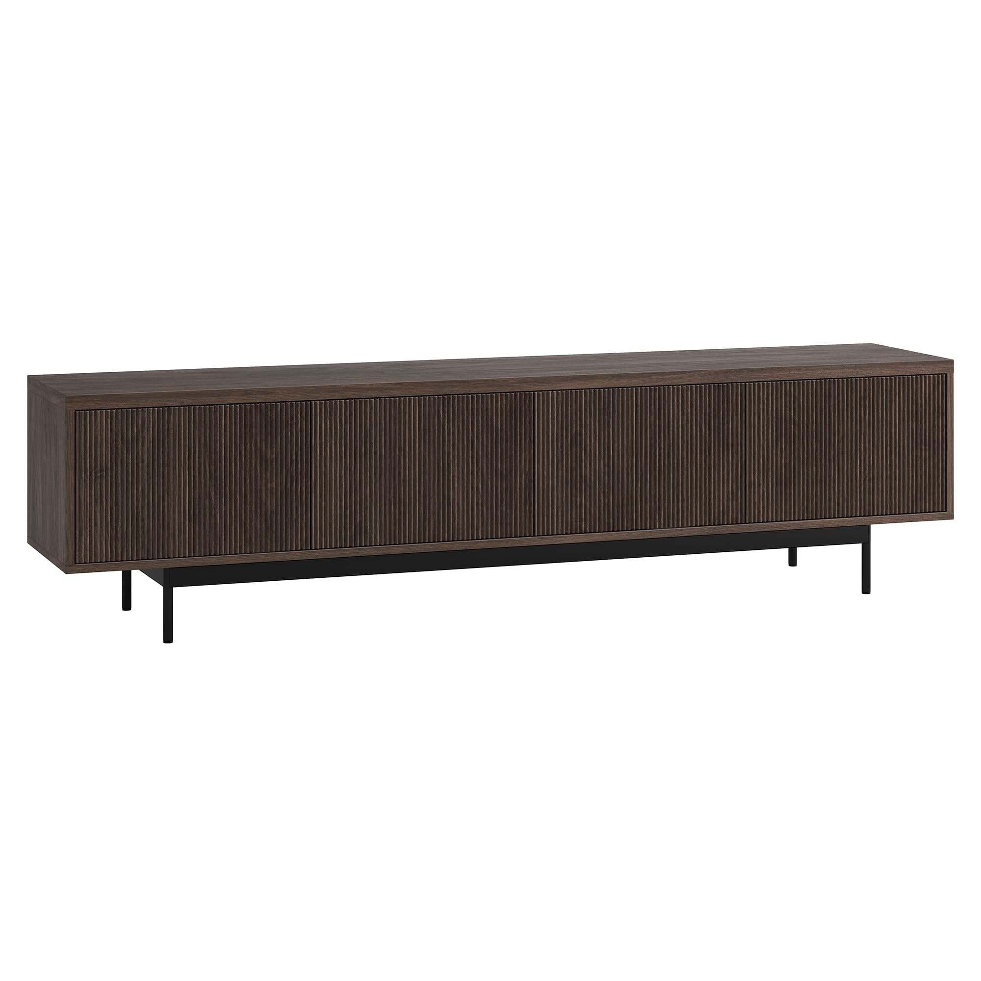 Henn&Hart Fluted TV Stand for TVs up to 85" with 2 Open-Concept Ribbed Storage Cabinets for Living Room, Family Room, or Office, Warm Brown