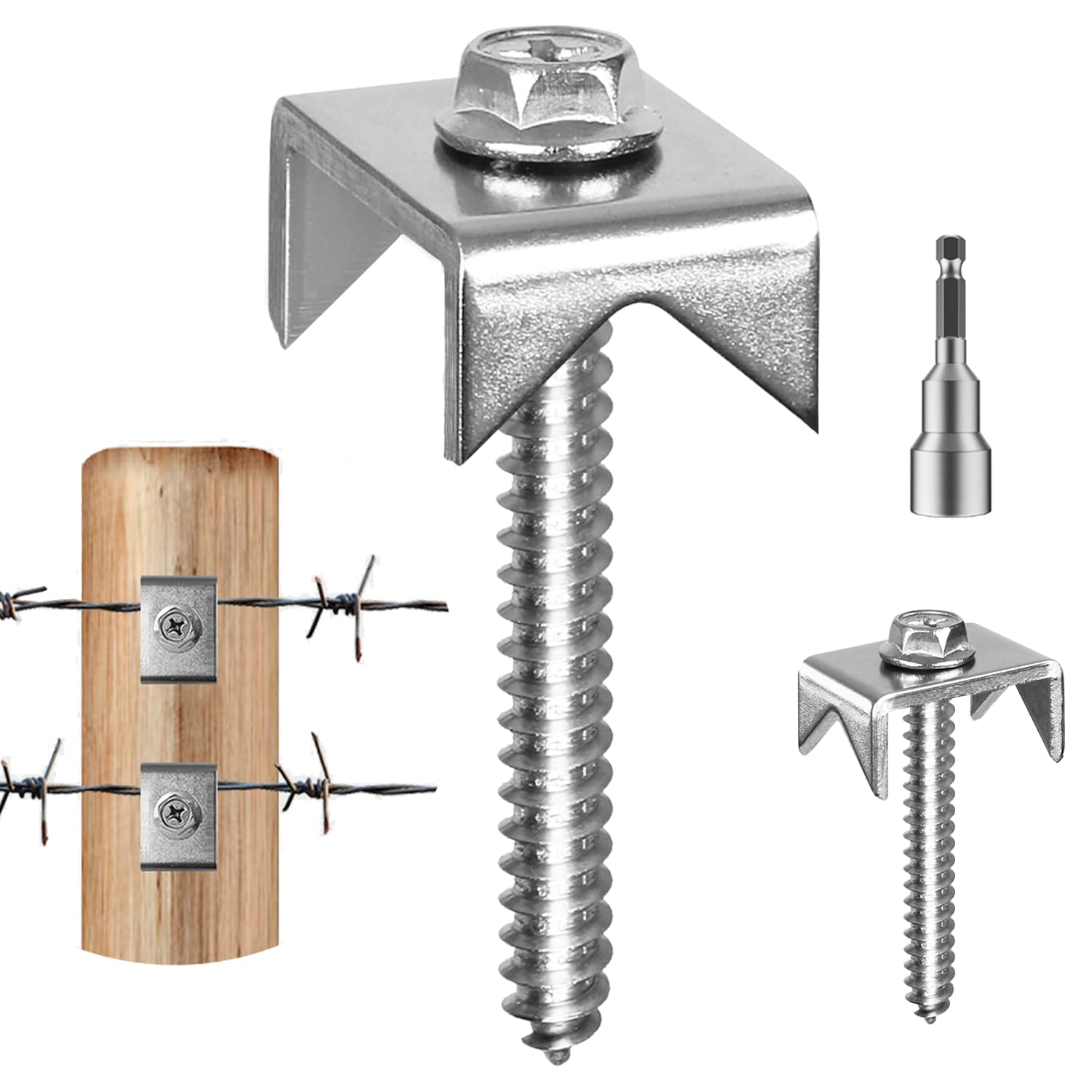 Fence Staples Fencing Staples, 205Pcs Fence Screws SUS304 Fence Nails, Reusable Wire Fence Staples for Wire Fencing, Fence Post Screws for Mesh and Woven Fencing