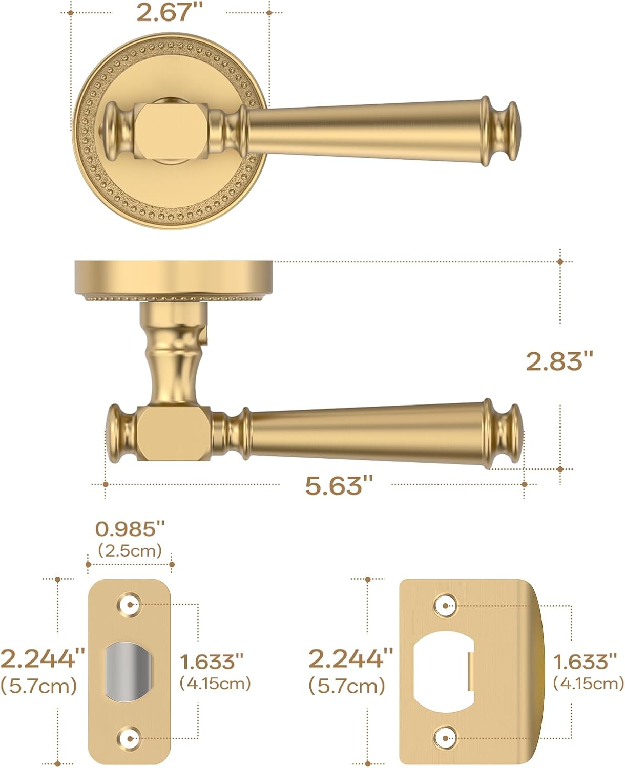 Amerdeco 6 Pack Champagne Bronze Passage Door Handles, Heavy Duty Non-Locking Door Lever for Hall, Closet, Office Area, Shopping Malls AM0034