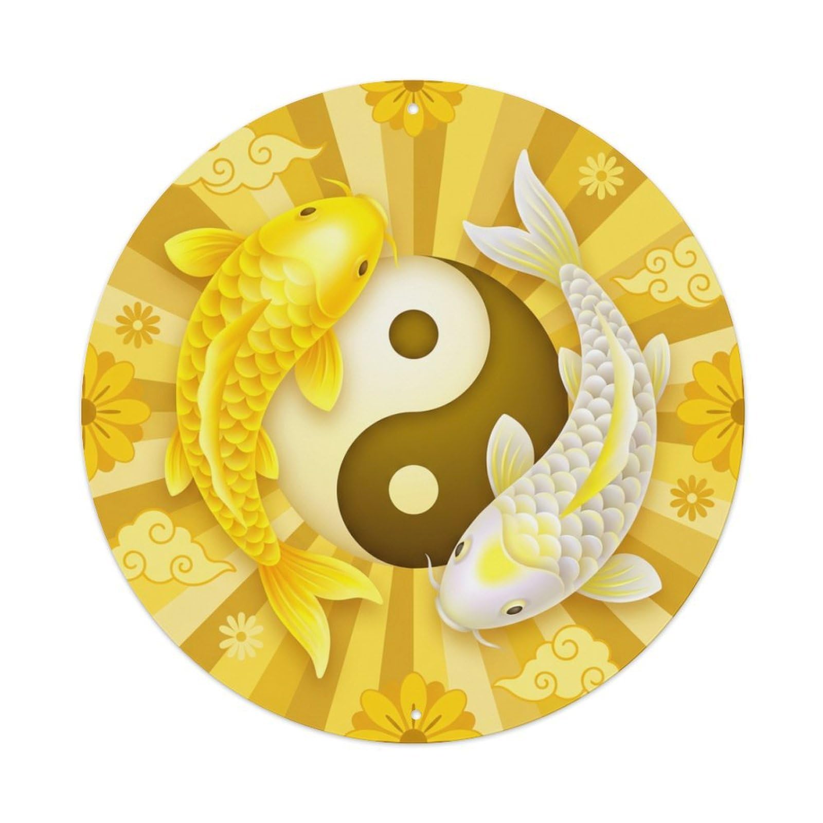 Metal Tin Sign Tai Chi Koi Fish Canary Yellow Decor