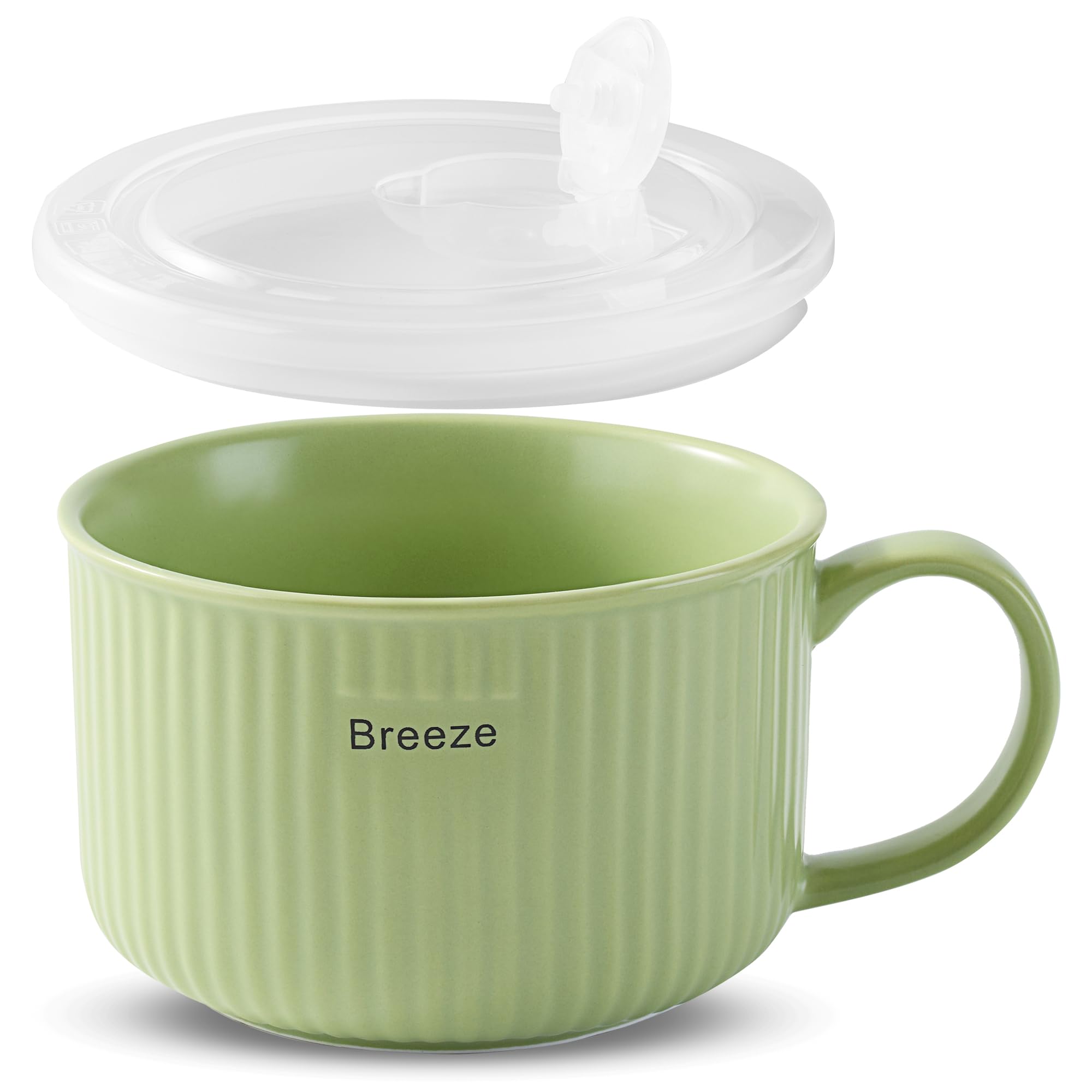 mehrido Ceramic Soup Bowls with Handle and Vented Lid, 750ml Large Soup Mug for Instant Noodle Cereal, Soup Containers, Microwave & Dishwasher Safe