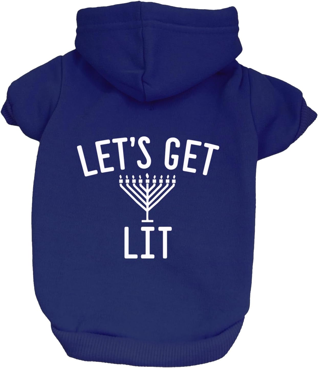 Let's Get Lit Dog Hoodie | Fleece Lined |Leash Hole| Hanukkah | Festival of Lights | Dreidel | Jewish Holiday | Menorah|Royal Blue, 2X-Large 80