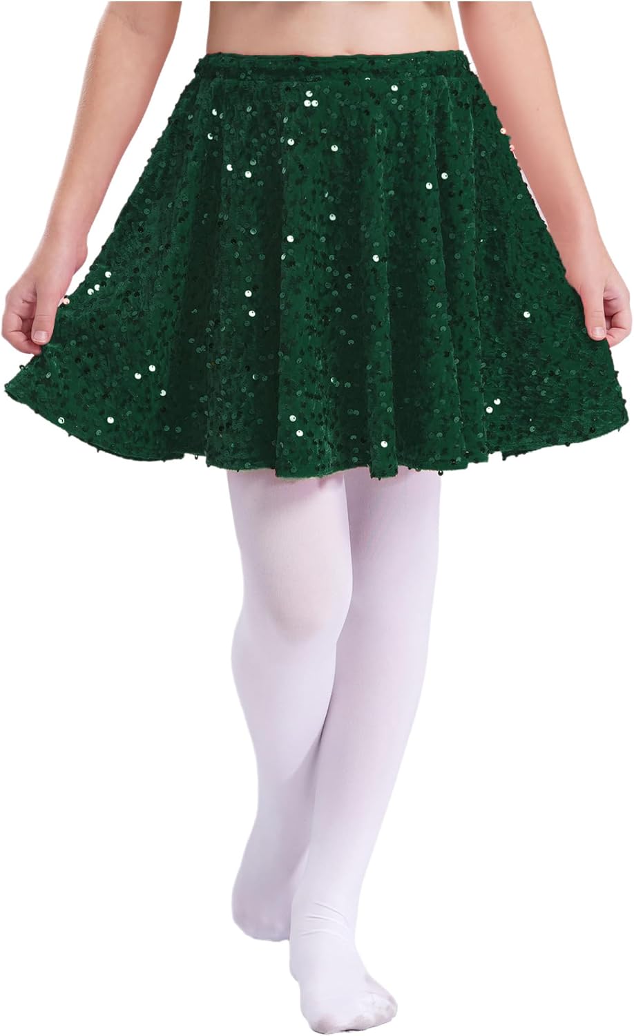 Kids Girls Shiny Sequin Velvet Skirt Glitter Sparkly Pleated Mini Skirt for Rave Festival Dance