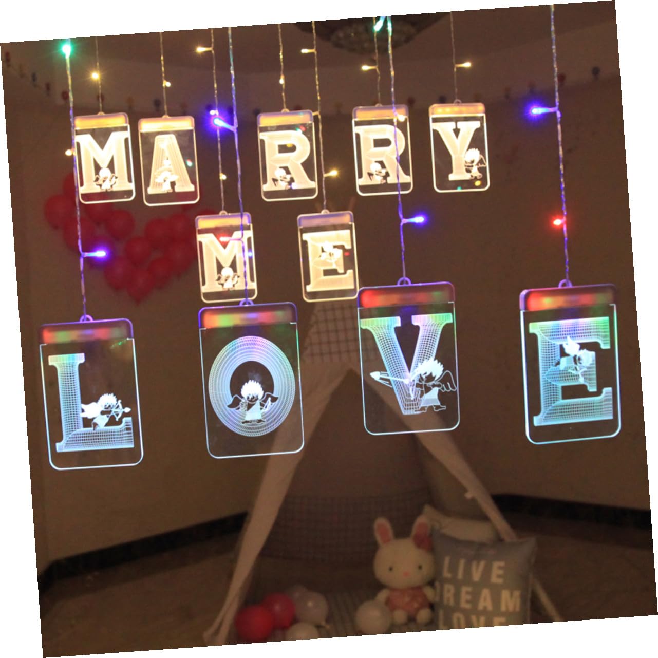 LED Lichterkette Heirate Mich mit USB Anschluss, Beige Acryl