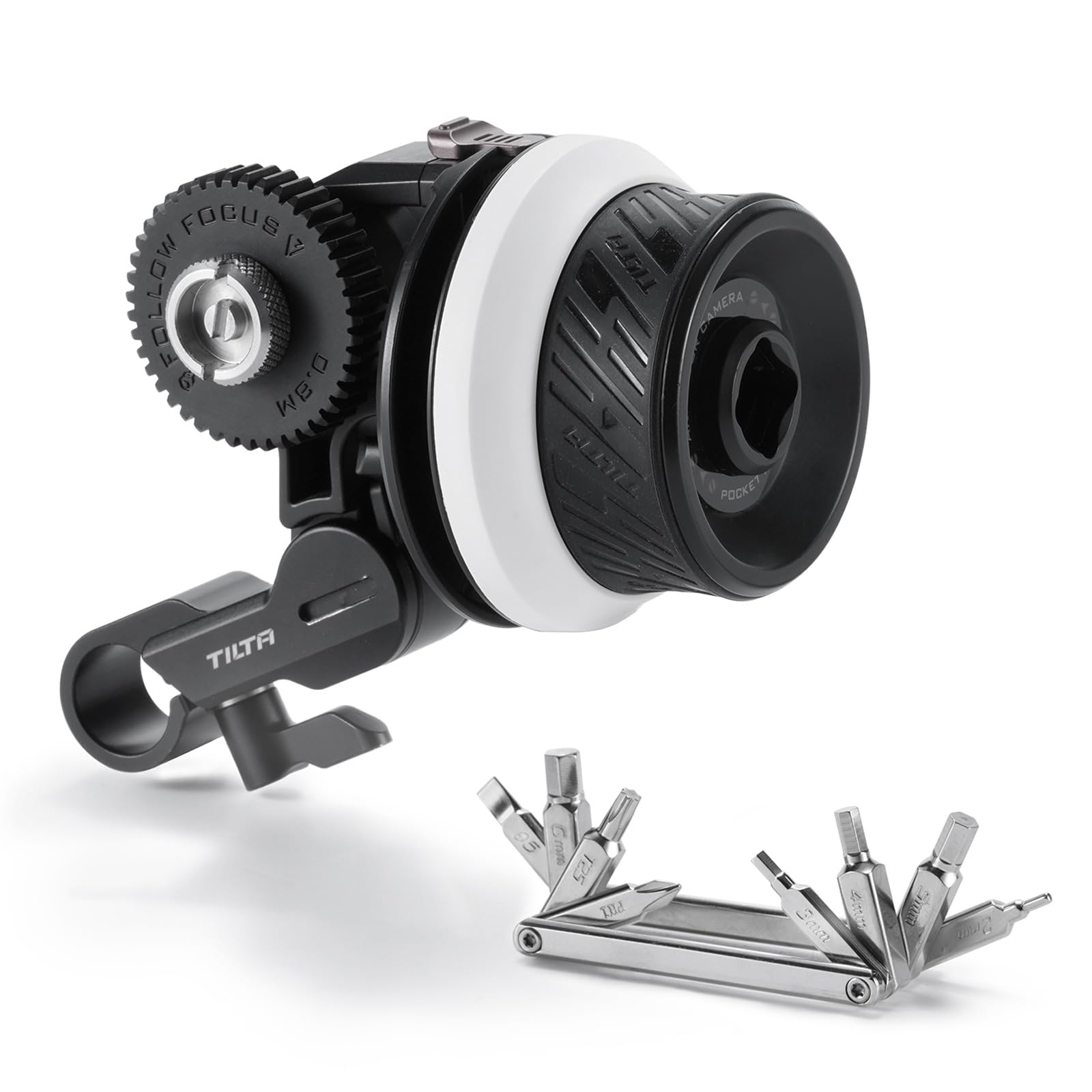 Tilta Pocket Mini Follow Focus per fotocamere DSLR Mirrorless, con contrassegni A/B Obiettivo fotografico Follow Focus Gear Ring 15 mm Bottom Single Rod Holder 360 ° Rotazione FF-T07