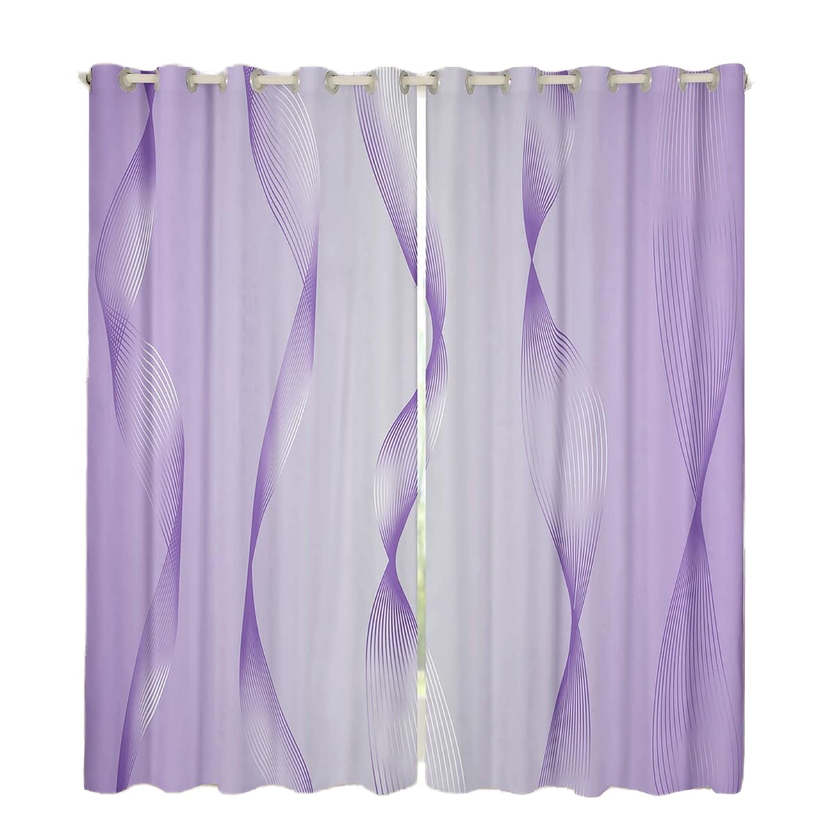 Homewish Gradient Lilac and Greyish White Blackout Curtains Ombre 2 Panels 46" Wx72 L Curtains & Drapes,Trippy Spiral Silver Wave Line Curtains,Abstract Art Room Decor Aesthetic