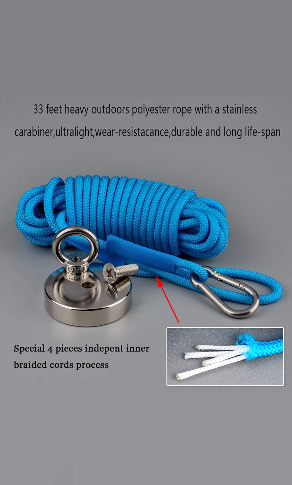 Mutuactor - Magneti da pesca, 200 kg, potenti magneti al neodimio N52 con corda resistente da 10 m, magnete per recupero e recupero magnetico