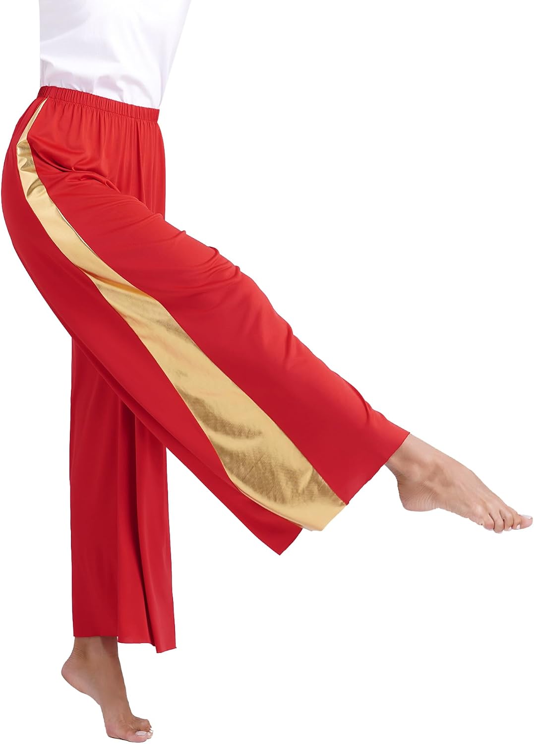 JEATHA Liturgical Dance Outfit for Women Metallic Block Irregular Flowy Skirt with Pants Church Worship Dancewear