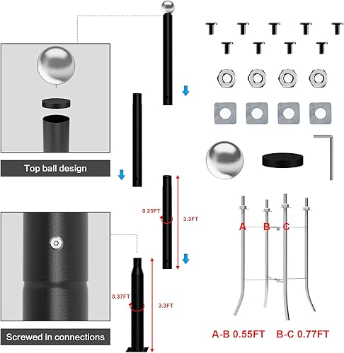 Miniatura 7 de Poste de luz de calle de 13 pies de alto, poste de lámpara de calle para luces al aire libre, poste de luz solar de calle accesorio para patio