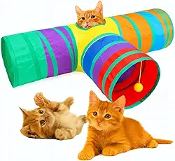 Brinquedo Túnel para Gatos 3 Entradas com Bolinha – Dobrável, Interativo, Estimula Instintos, Reduz Estresse e Garante Diversão Pet